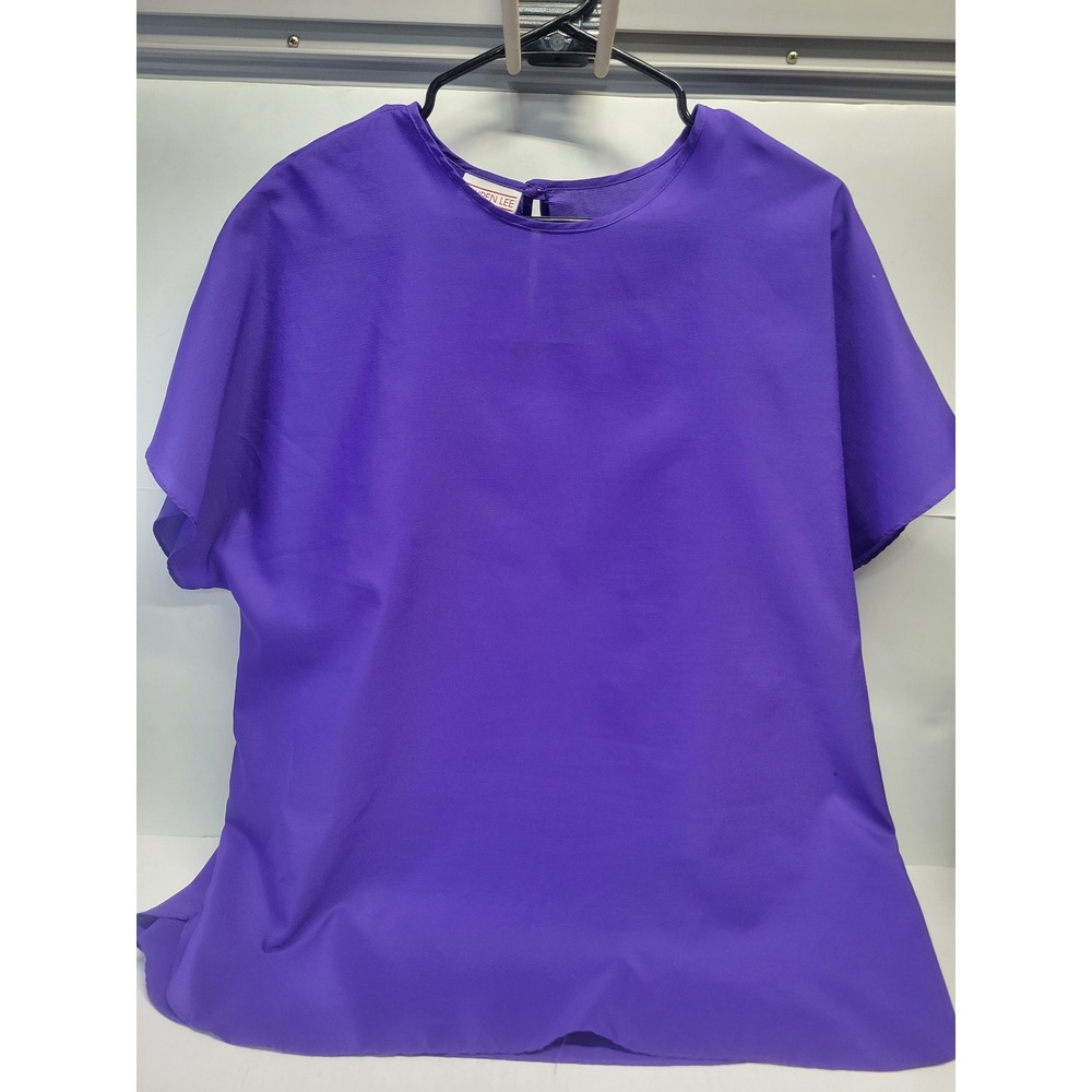 Lauren Lee Purple Short Sleeve Blouse Round Neck Keyhole Back Made in USA XL